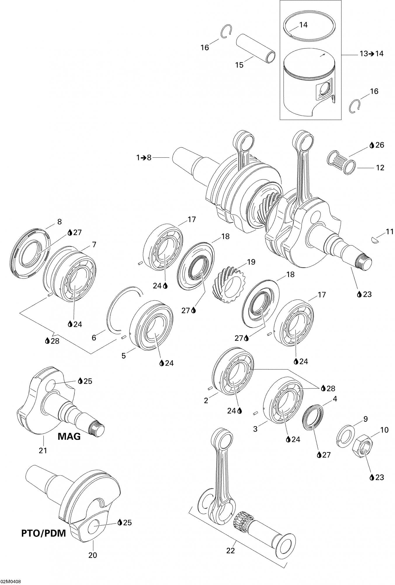 Fits 2003-2004 Ski-Doo Grand Touring SE 800 SDI / Legend 600 HO SDI Models Crankshaft (mag Side) 800 Sdi, OEM Part # 420819067