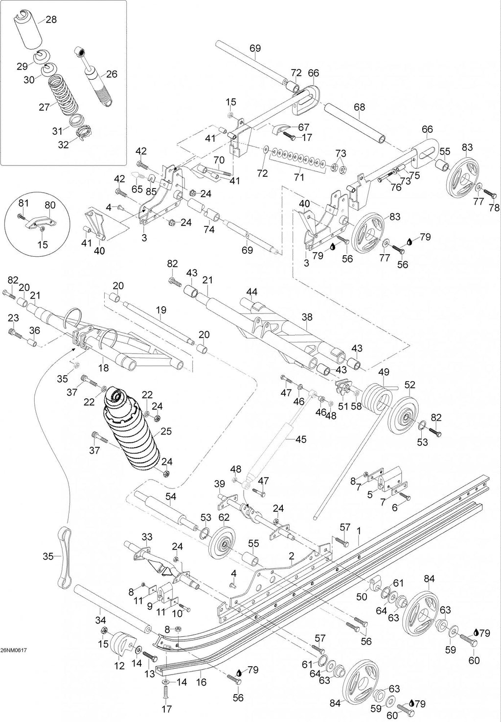 Fits 2001-2007 Ski-Doo Skandic 440 / Skandic 440F Models Support Shaft, OEM Part # 5445985