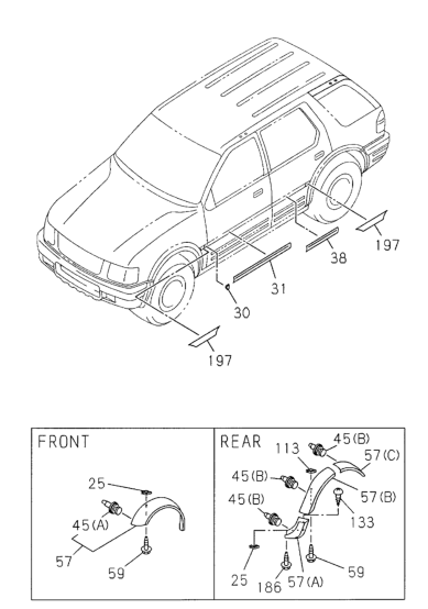 Honda New 2000-2002 Fits Honda Passport Molding, R. Fender, Part # 89717-57160