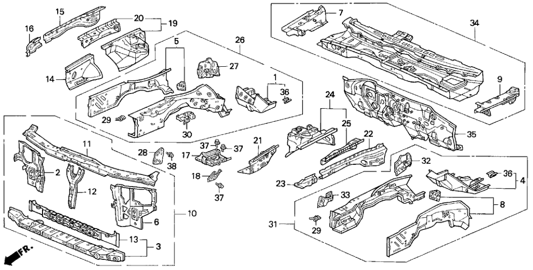 Honda New 1992-1996 Fits Honda Prelude Extension, L. FR. Wheelhouse Member (Upper), Part # 60714-SS0-300ZZ