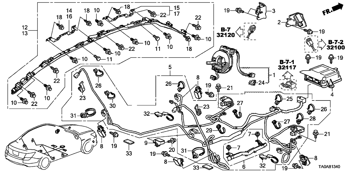 Honda New 2011-2012 Fits Honda Accord SRS Floor Wire Harness, Part # 77962-TA0-A72
