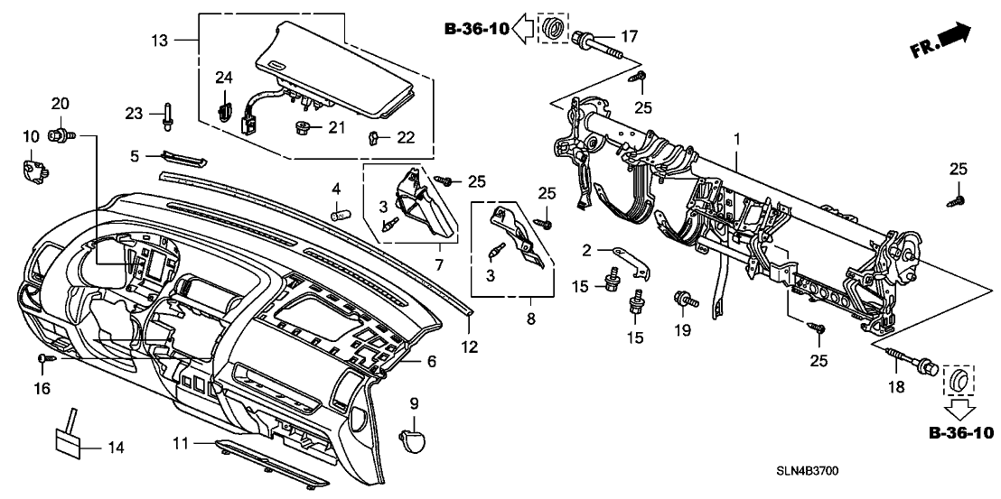 New 2007-2008 Fits Honda Fit Cover Assy., Instrument Glove Box Center *NH167L* (GRAPHITE BLACK), Part # 77104-SLN-A00ZA