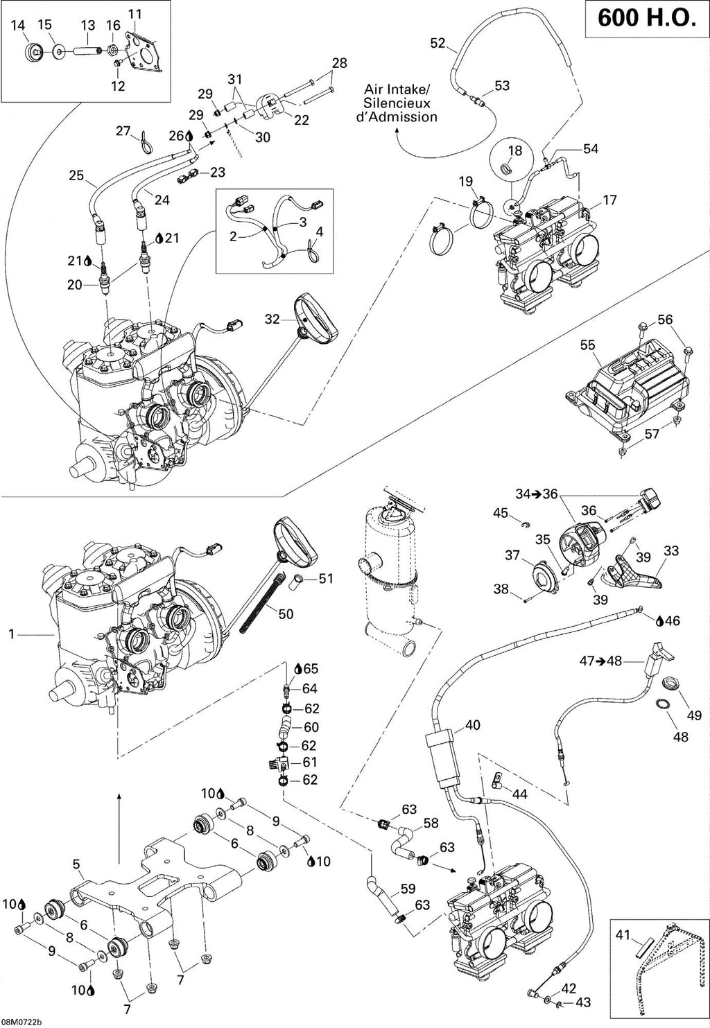 Fits 2006-2007 Ski-Doo MX Z 600 HO Adrenaline / MX Z Adrenaline 600 HO Carburetor Kit TM40-B355Z1 Includes 1 To 72, OEM Part # 403138789