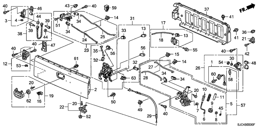 New 2009 Fits Honda Ridgeline Handle Assy., Tailgate (Upper)*NH707* (Camera) (FORMAL BLACK II), Part # 74810-SJC-A21ZD