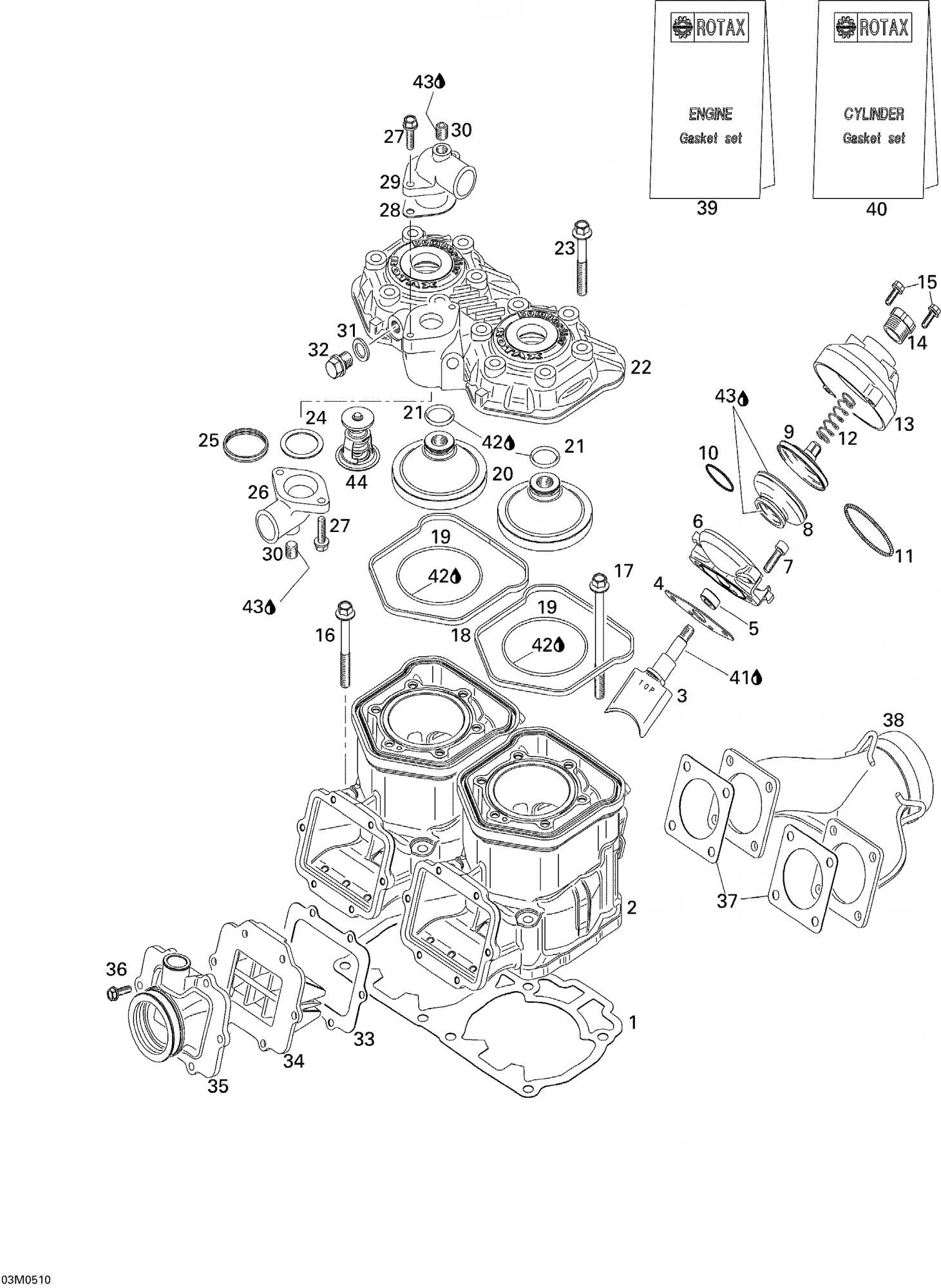 Fits 2002-2006 Ski-Doo MX Z 440 Racing / MX Z X 440 Models Gasket, OEM Part # 420250238