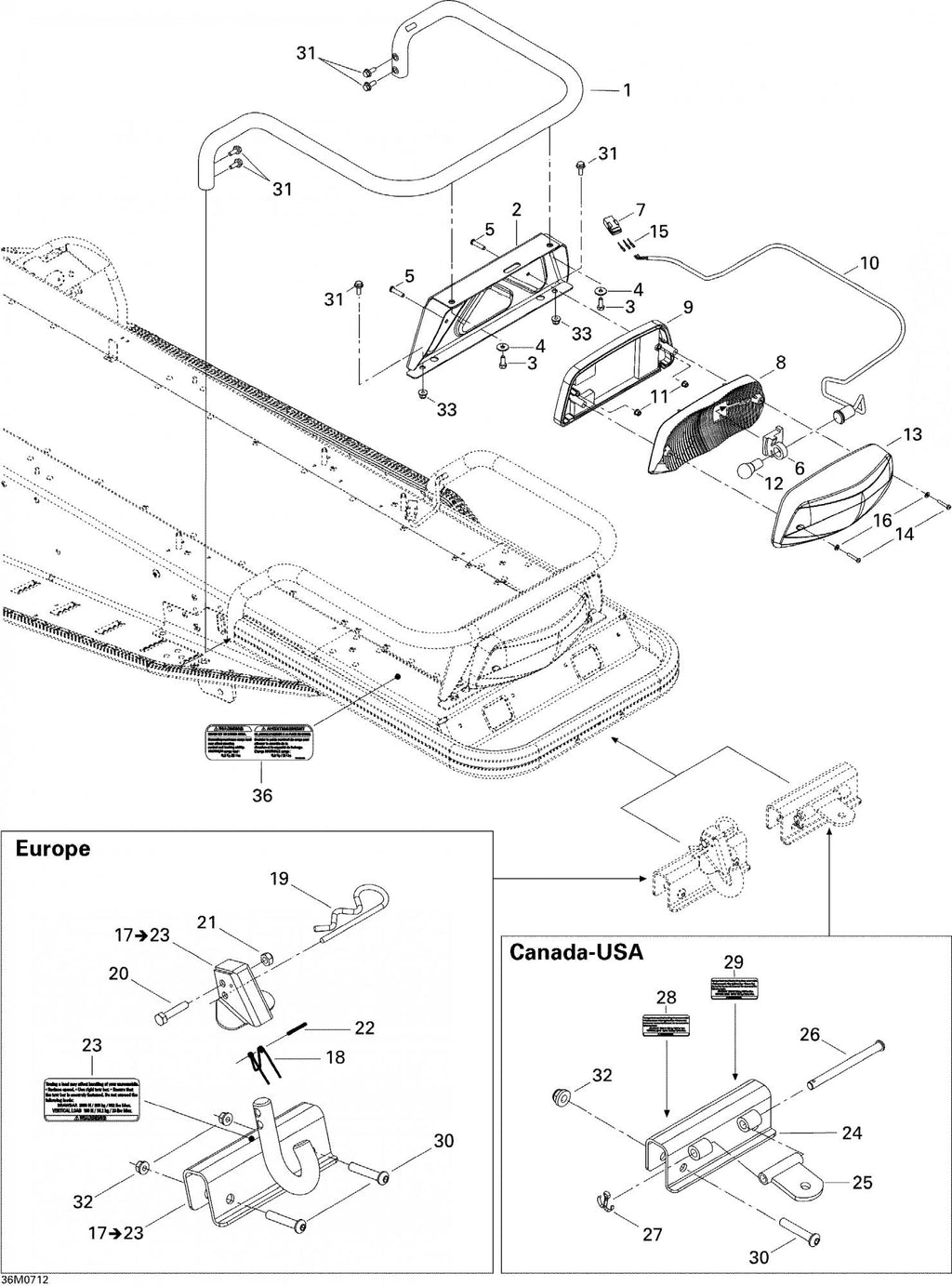 Fits 2007-2009 Ski-Doo EXPEDITION SPORT 550F / Expedition Sport V-800 Models Hitch, Black, OEM Part # 511000519