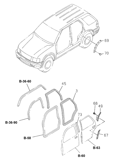 Honda New 1998-2002 Fits Honda Passport Finisher, R. RR. Door, Part # 89712-48203