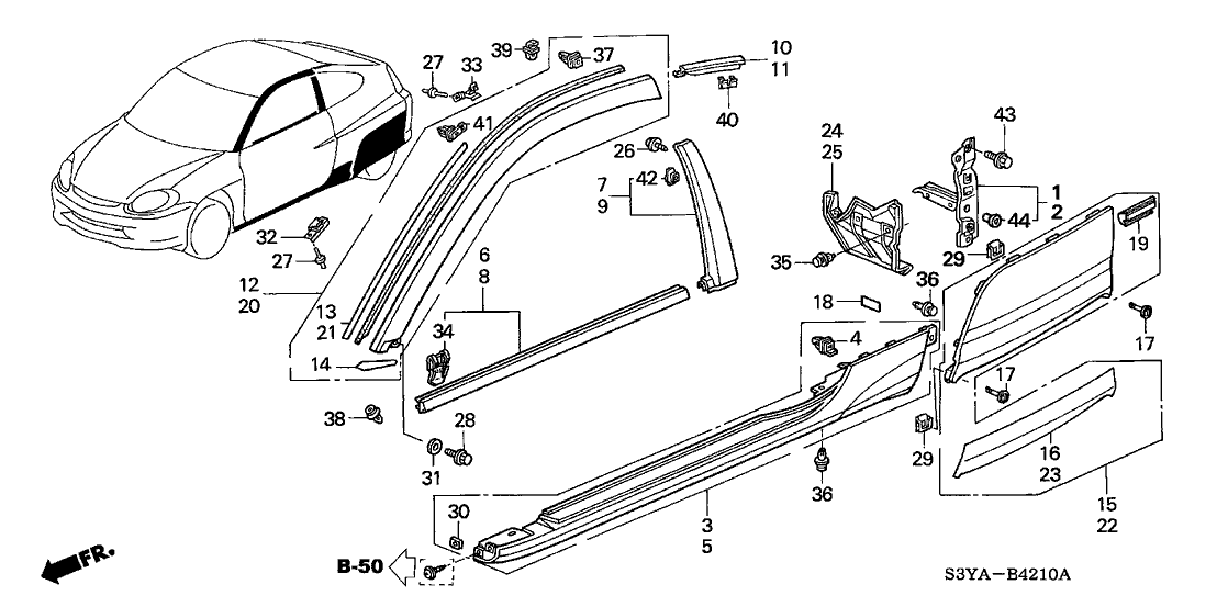 Honda New 2000-2006 Fits Honda Insight Left Front Door Molding Assembly, Part # 72450-S3Y-003