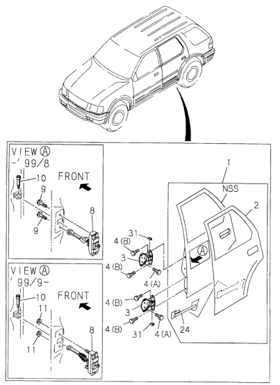 Honda New 1998-2002 Fits Honda Passport Hinge, Rear Door (Driver Side Upper/R. Lower), Part # 89714-75963