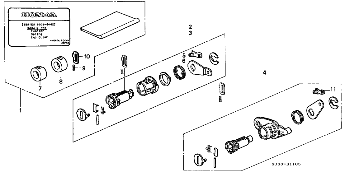 Honda New 1996-2001 Fits Honda Civic Cylinder Kit, R. Door, Part # 06721-S04-003