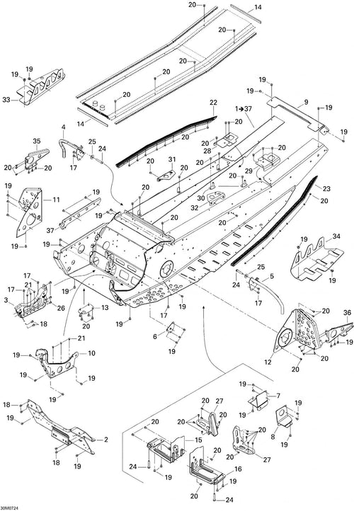 Fits 2007 Ski-Doo MX Z XRS 600 HO SDI / MX Z XRS 800 HO PTEK Center Reinforcement, OEM Part # 518325242
