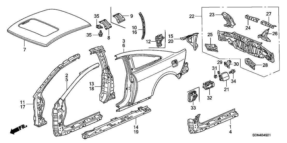 New 2003-2007 Fits Honda Accord Stiffener, R. RR. Bumper Face, Part # 66118-SDN-A00ZZ