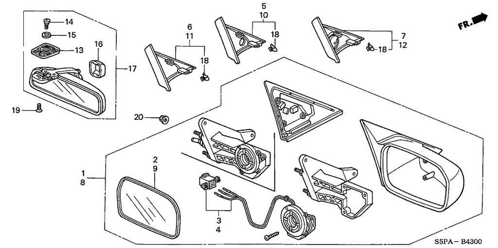 New 2001-2005 Fits Honda Civic Mirror Assembly, Driver Side Door (Lever), Part # 76250-S5P-A01