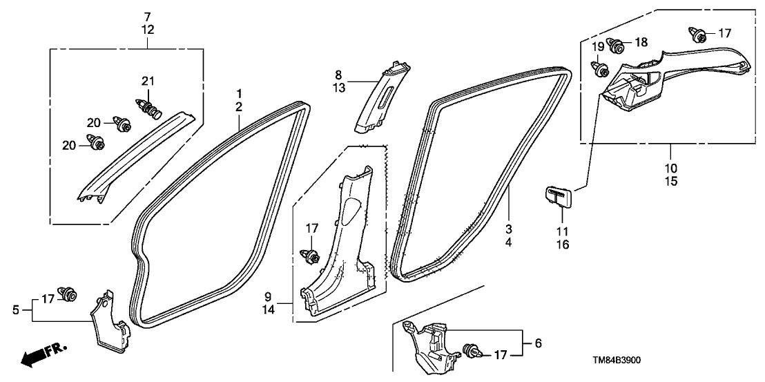 New 2012-2014 Fits Honda Insight Right Front Pillar Garnish Assembly *NH220L* (CLEAR GRAY), Part # 84101-TM8-A02ZB