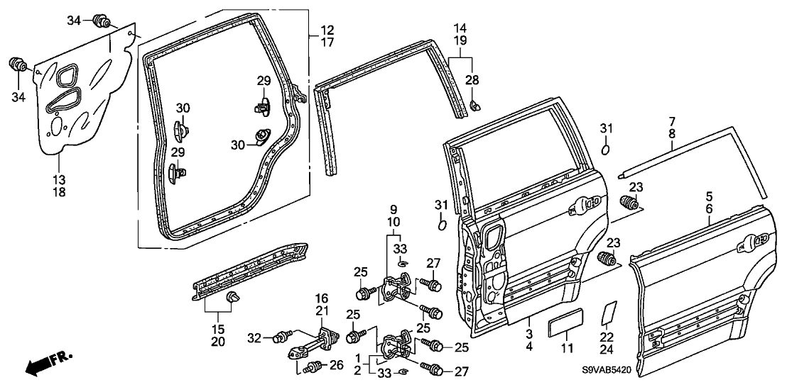 Honda New 2003-2008 Fits Honda Pilot Left Rear Door Skin, Part # 67651-S9V-A01ZZ