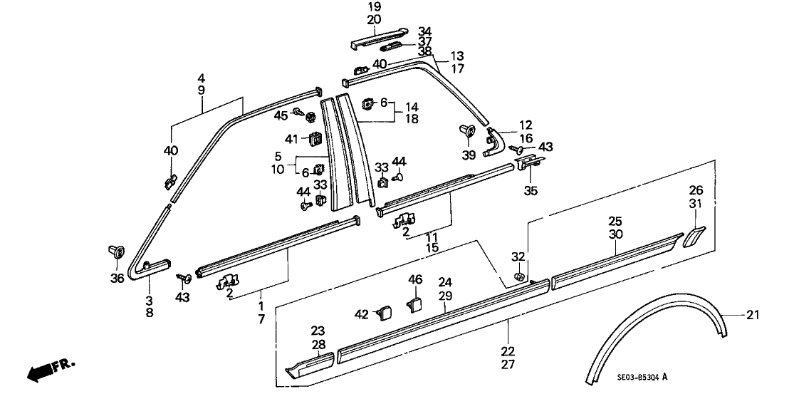 Honda New 1986-1989 Fits Honda Accord Molding, L. RR. Door Corner, Part # 72955-SE3-003