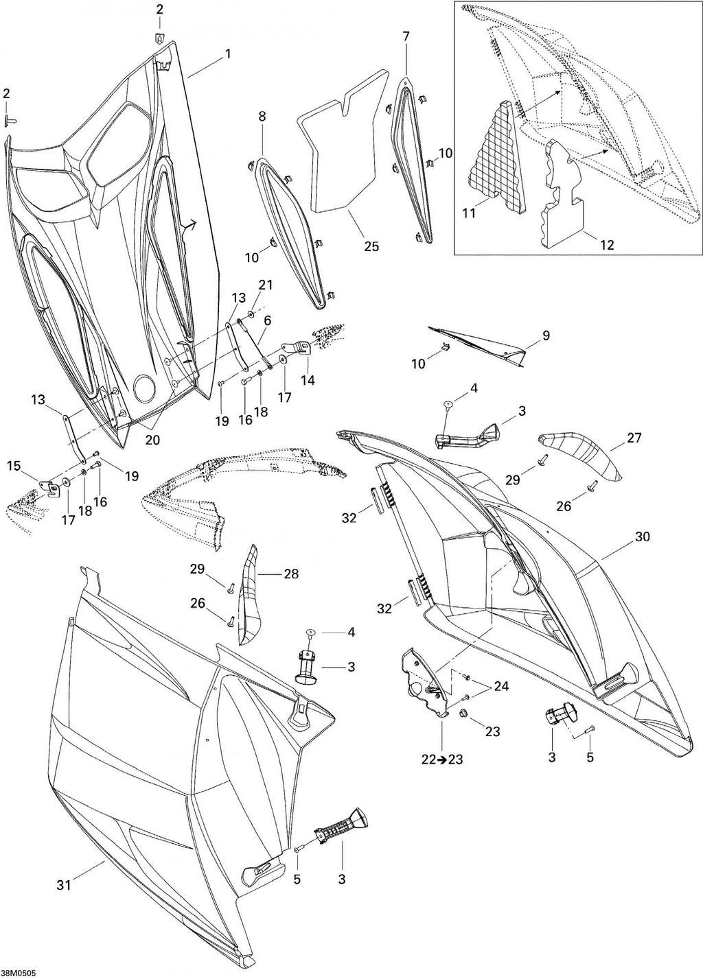 Fits 2005-2006 Ski-Doo GSX 500SS / GSX 600 HO Models RH Panel, Viper Red, B-176 Sport, OEM Part # 517303260