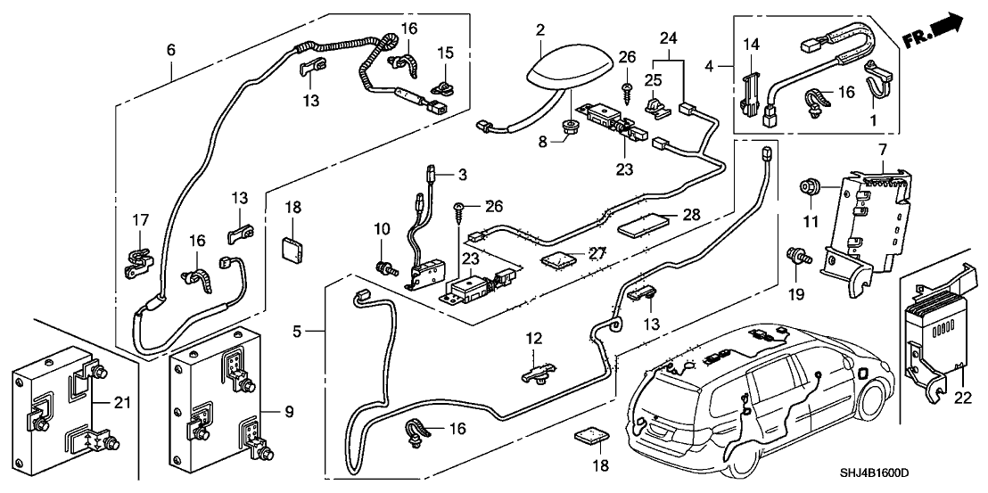 Honda New 2008-2010 Fits Honda Odyssey Sub-Wire, Anc Microphone, Part # 39250-SHJ-003