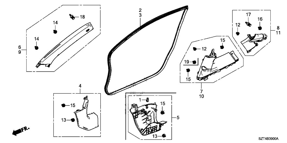 New 2011-2012 Fits Honda CR-Z Garnish Assy., R. FR. Pillar *NH643L* (LIGHT GRAY), Part # 84101-SZT-G01ZA