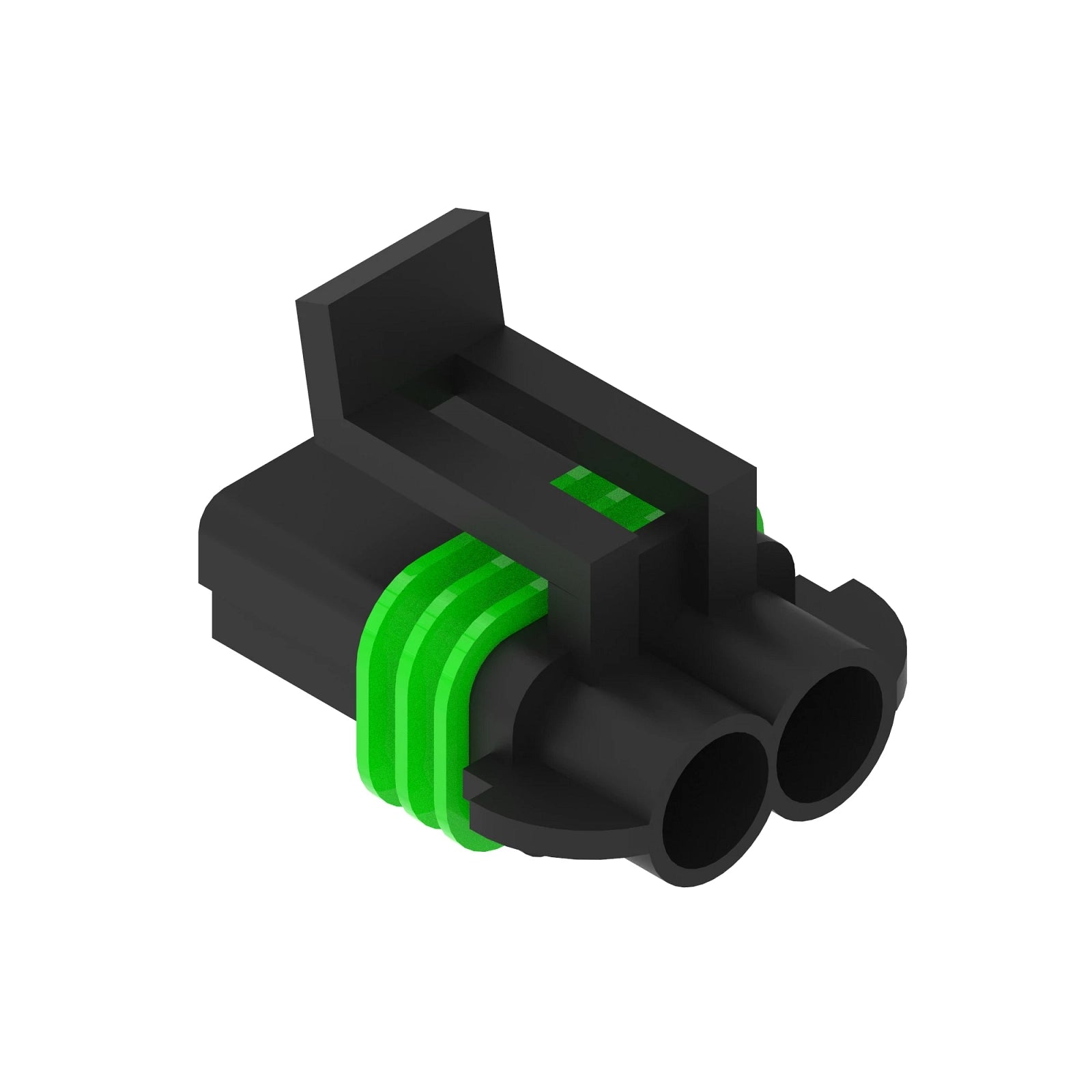 57M7309: John Deere 57M7309 Black External Electrical Connector Housing, 2 Cavities