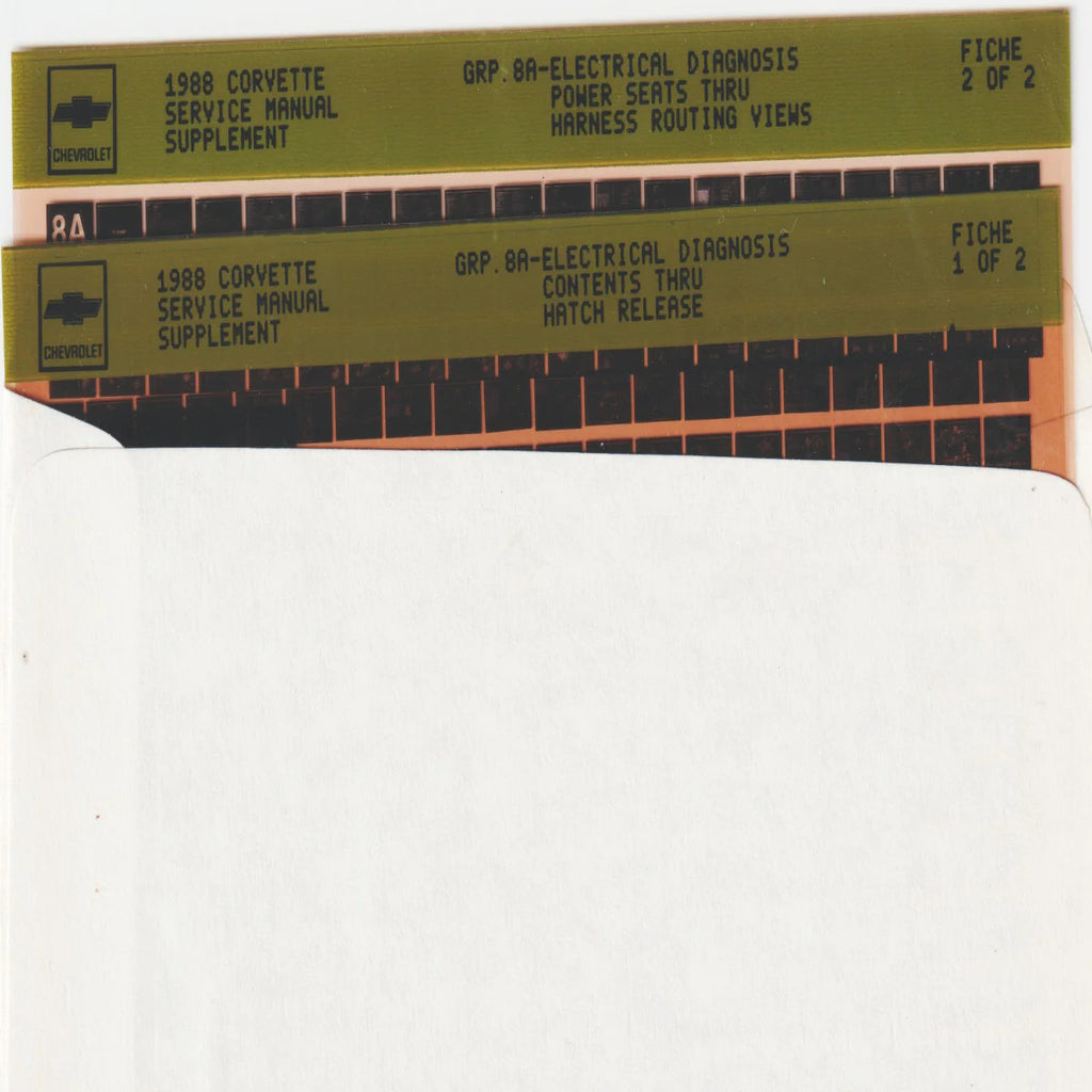 1988 Chevrolet Corvette "Y" Workshop Service Repair Manual Microfiche Slides