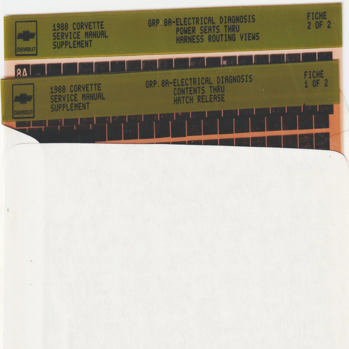 1988 Chevrolet Corvette "Y" Workshop Service Repair Manual Microfiche Slides