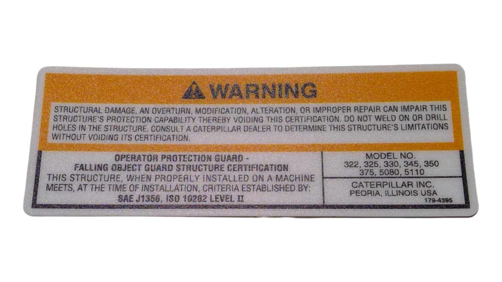 New Old Stock Plate Warng Part # 1794395 For Caterpillar