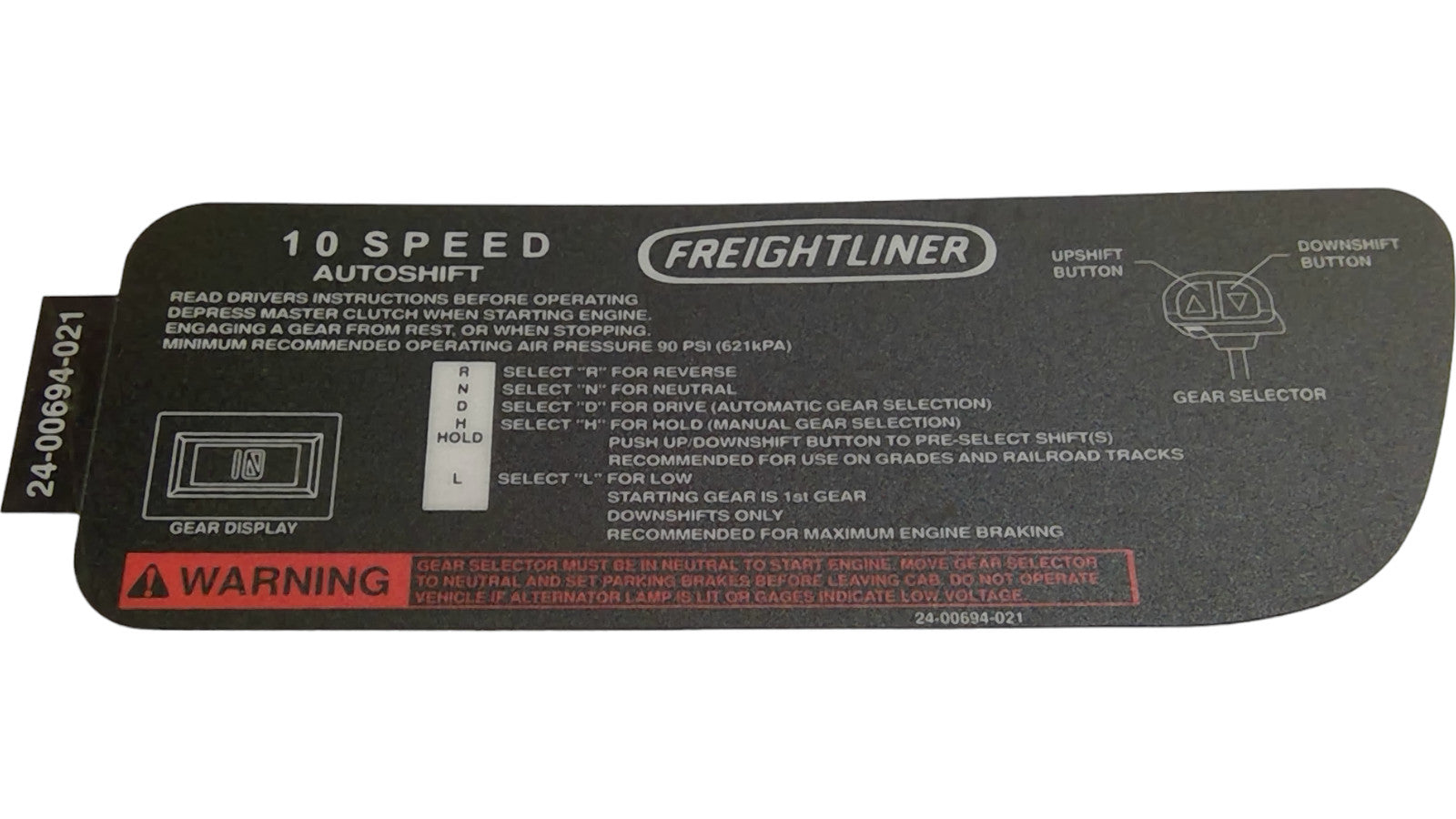 New Old Stock Decal Shift Ful Autosh Part # 24-00694-021 For Daimler Trucking