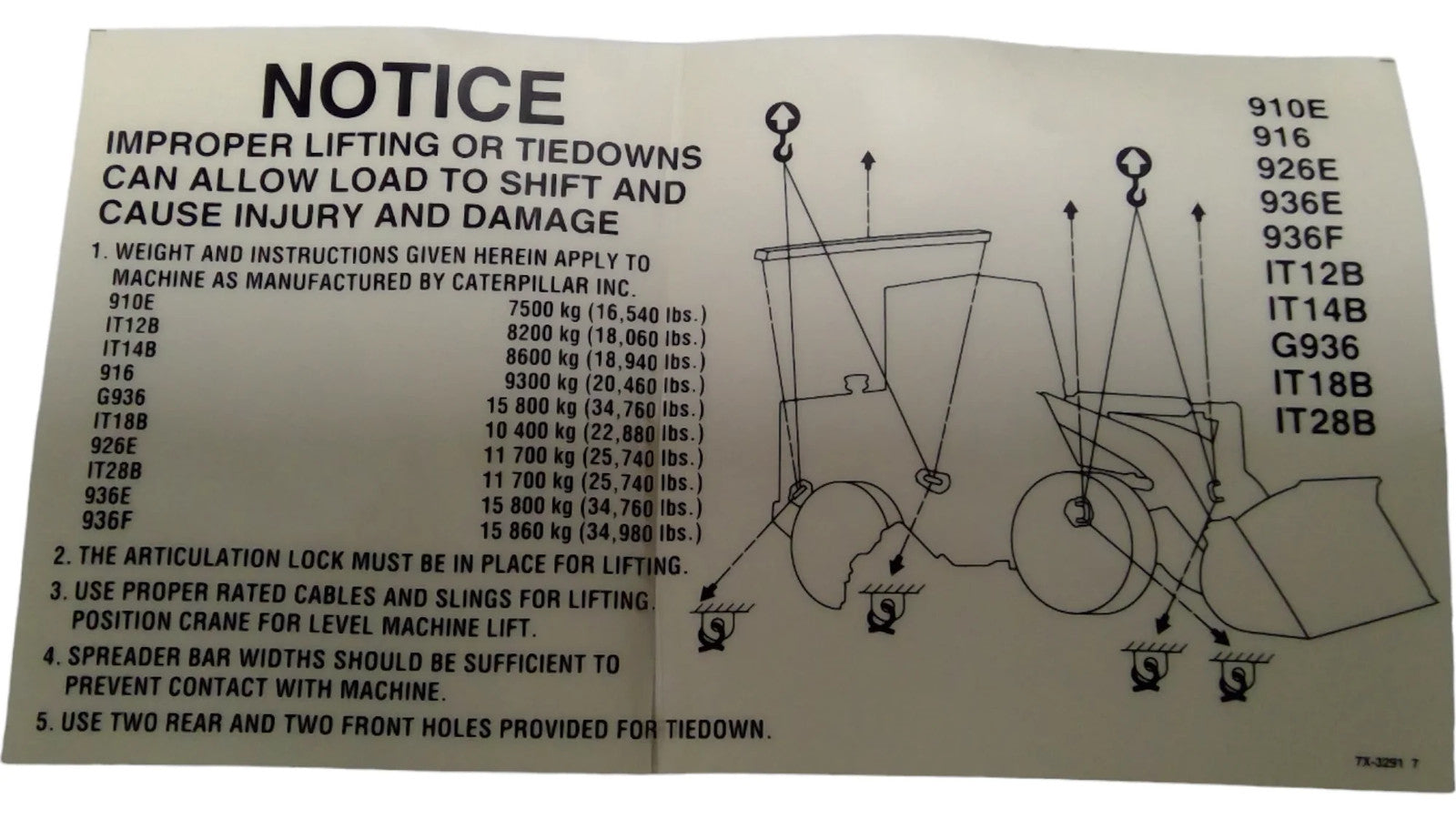 For Caterpillar Film Notice Part # 7X3291