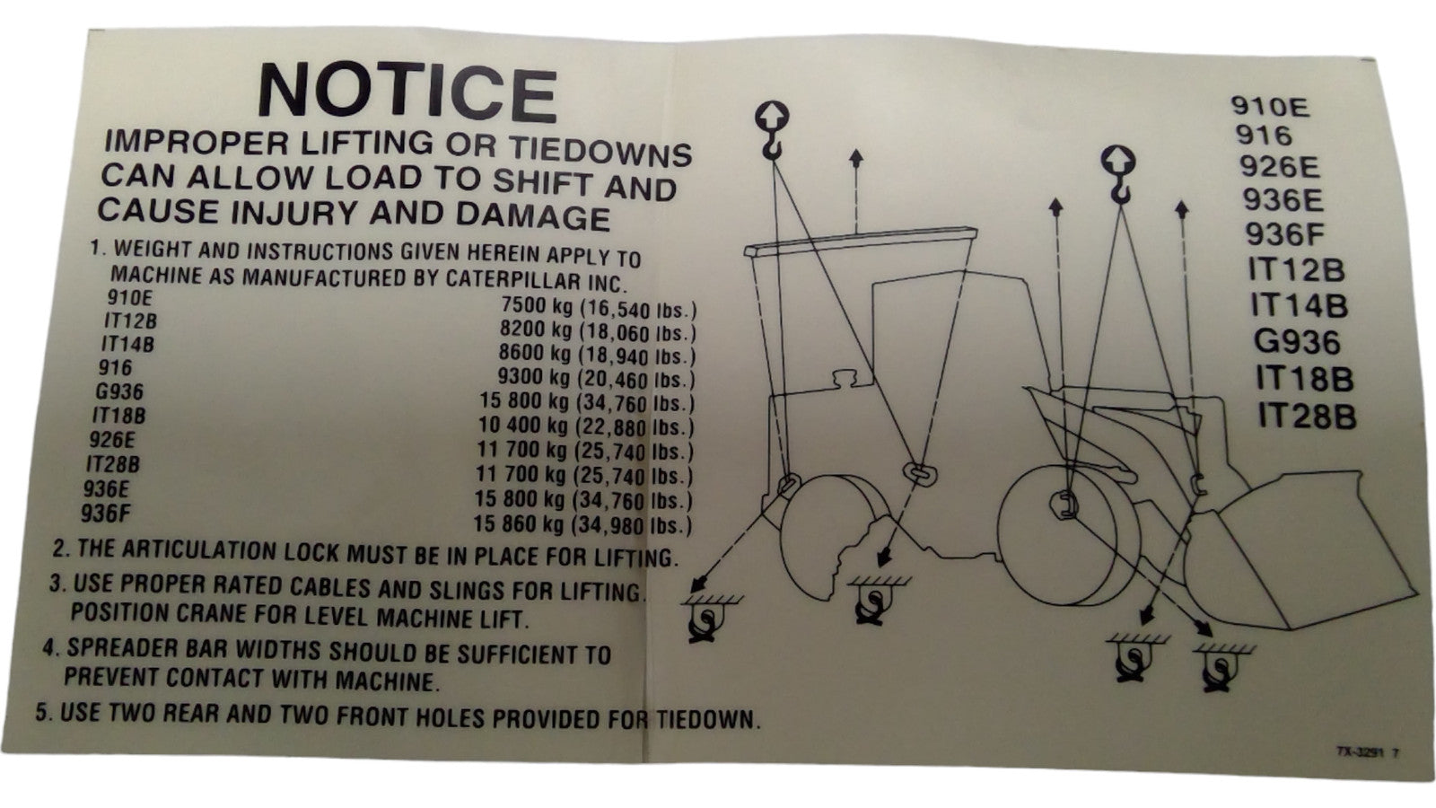 New Old Stock Film Notice Part # 7X3291 For Caterpillar