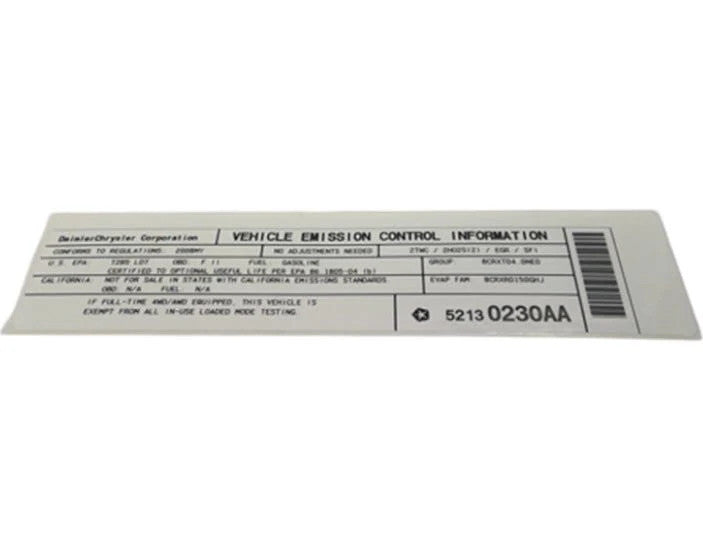 For Mopar Label Part # 52130230AA