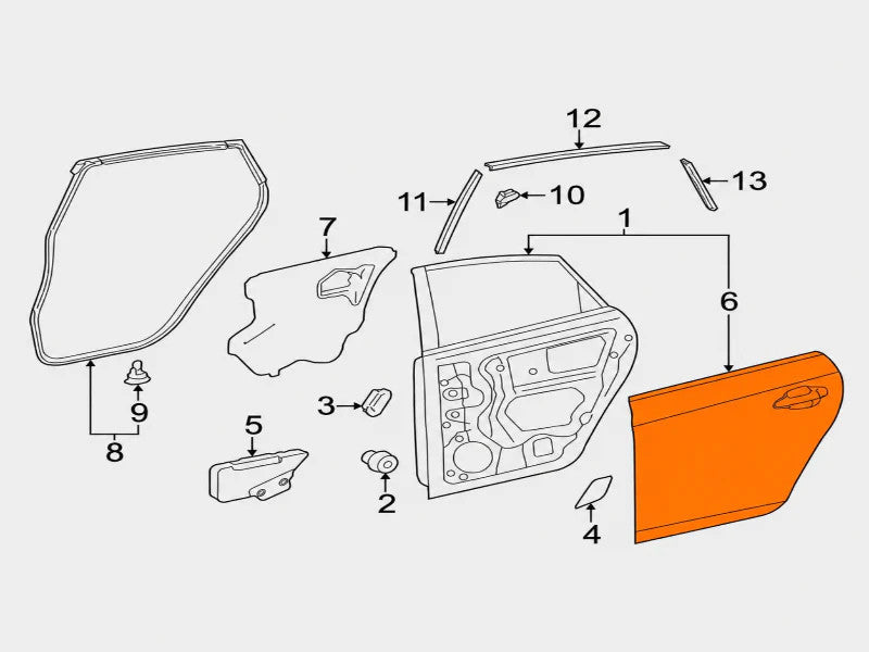 Fits 2004-2009 Toyota Prius RH rear door outer panel, Part # 67113-47030