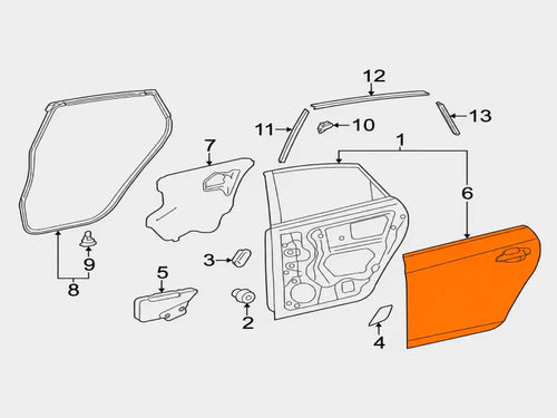 Fits 2004-2009 Toyota Prius RH rear door outer panel, Part # 67113-47030