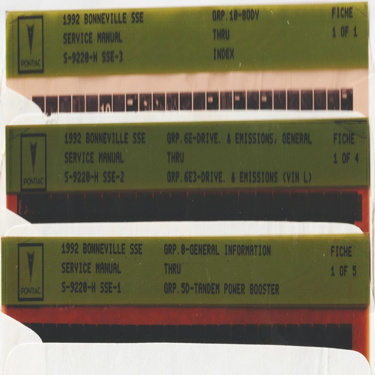 1992 Pontiac Bonneville SE / SSE Workshop Service Repair Manual Microfiche