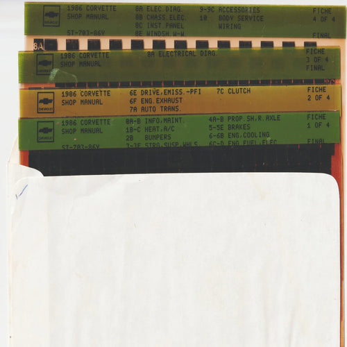 1986 Chevrolet Corvette "Y" Workshop Service Repair Manual Microfiche Slides