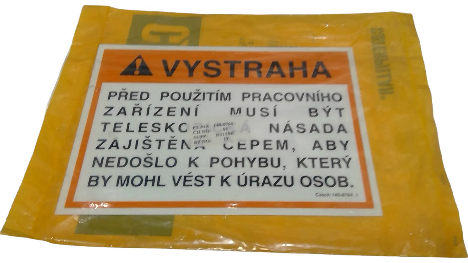 For Caterpillar Europe Film Warning Part # 1408764