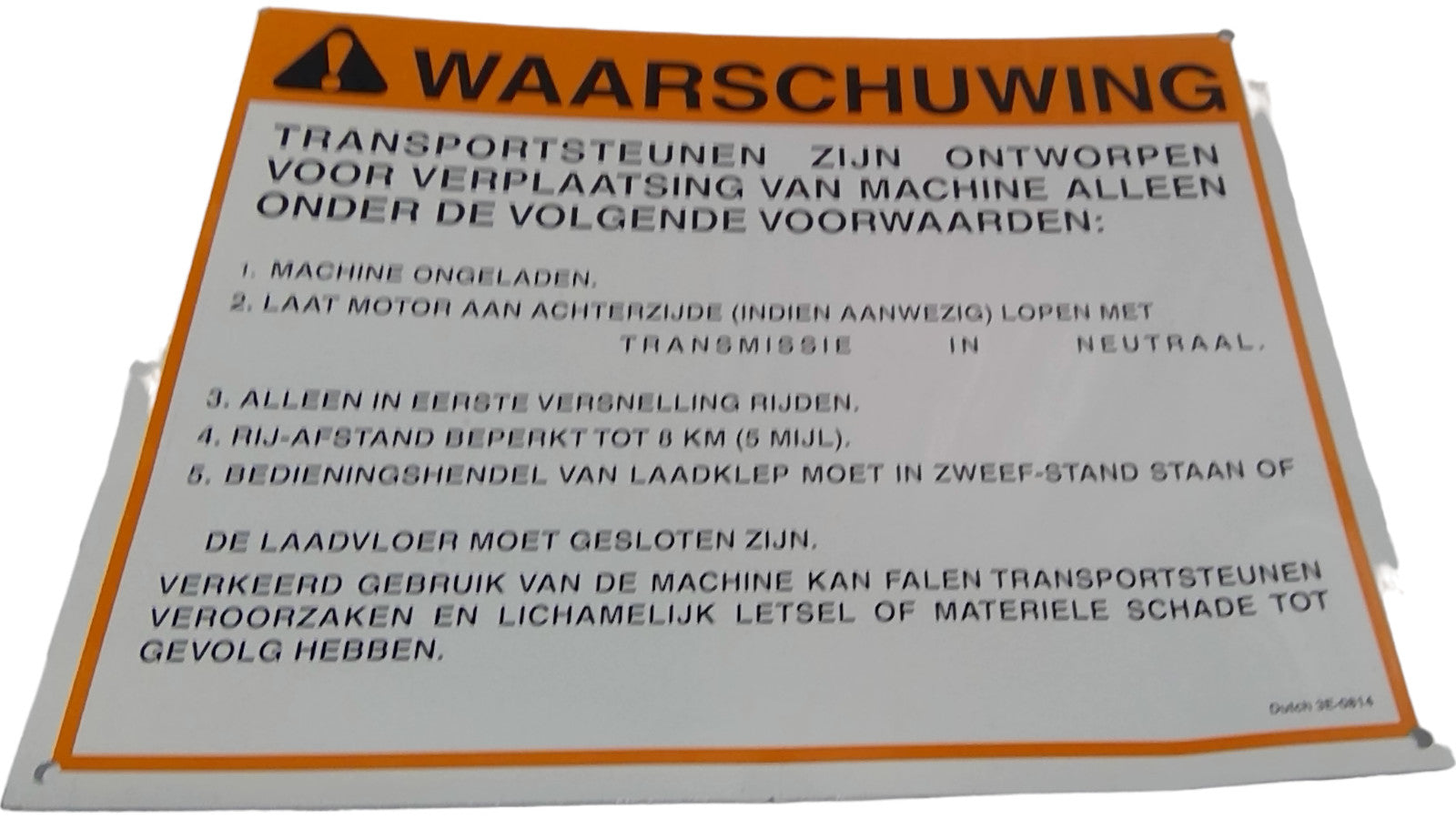 New Old Stock Plate Warnin Part # 3E0814 For Caterpillar