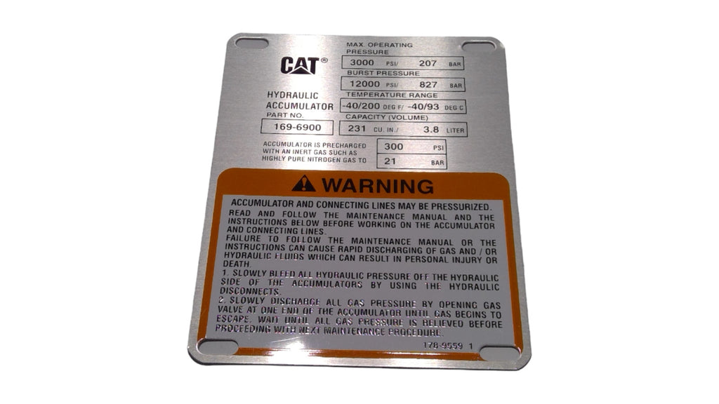 New Old Stock Plate-warnin Part # 1789559 For Caterpillar