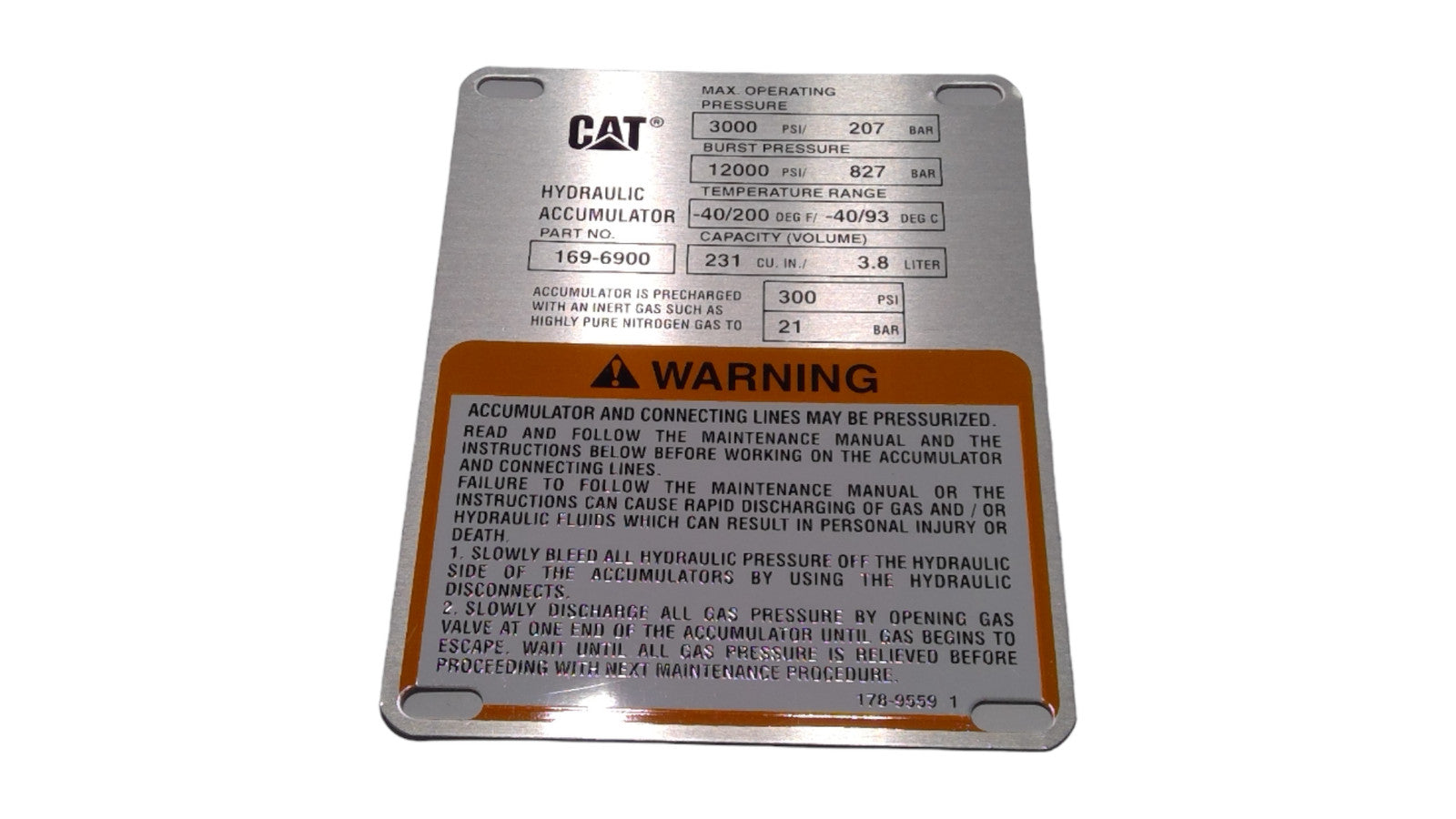 New Old Stock Plate-warnin Part # 1789559 For Caterpillar