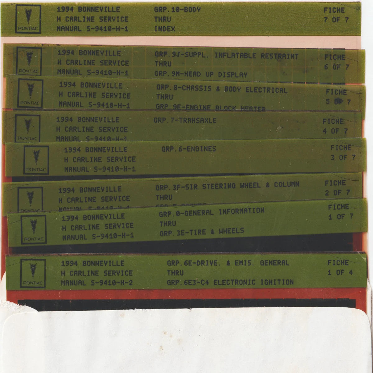 1994 Pontiac Bonneville "H" Workshop Service Repair Manual Microfiche Slides