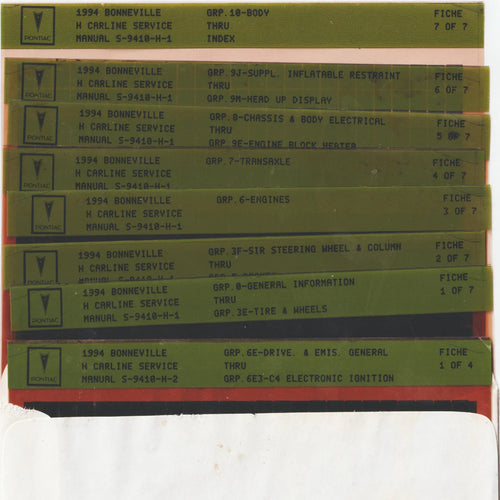1994 Pontiac Bonneville "H" Workshop Service Repair Manual Microfiche Slides