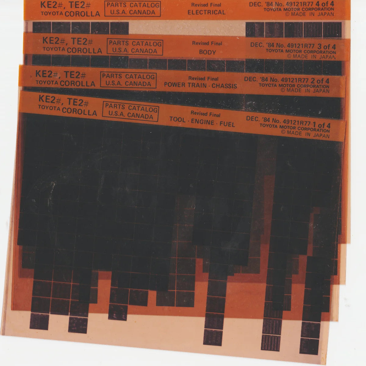 1970-1974 Fits Toyota Corolla "KE2, TE2" Parts Microfiche Slides December 1984