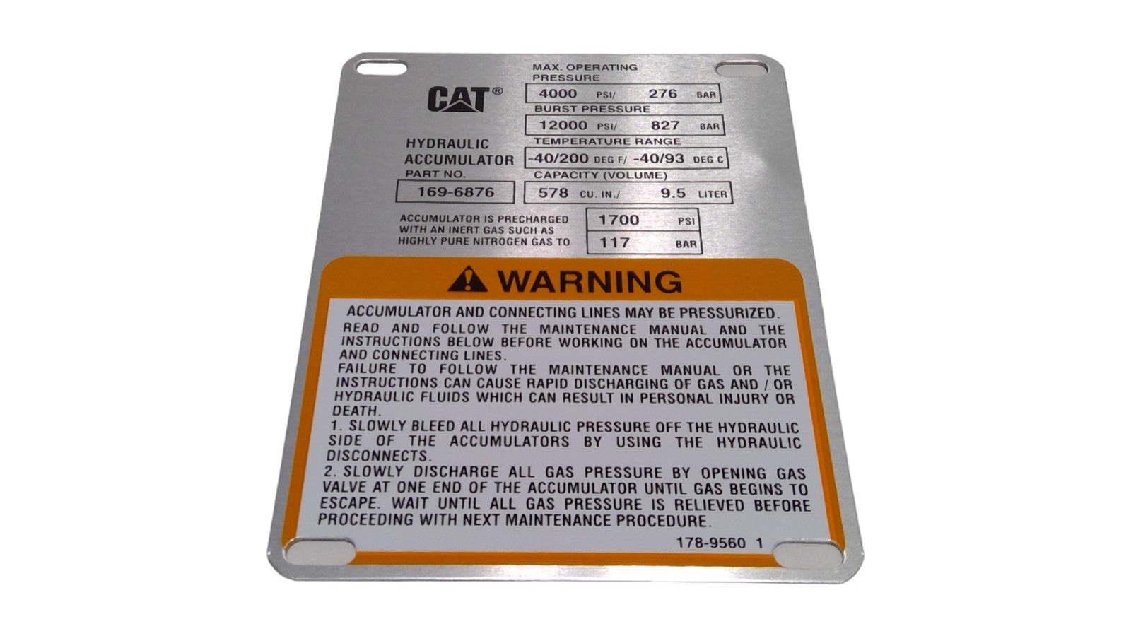 New Old Stock Plate-warnin Part # 1789560 For Caterpillar
