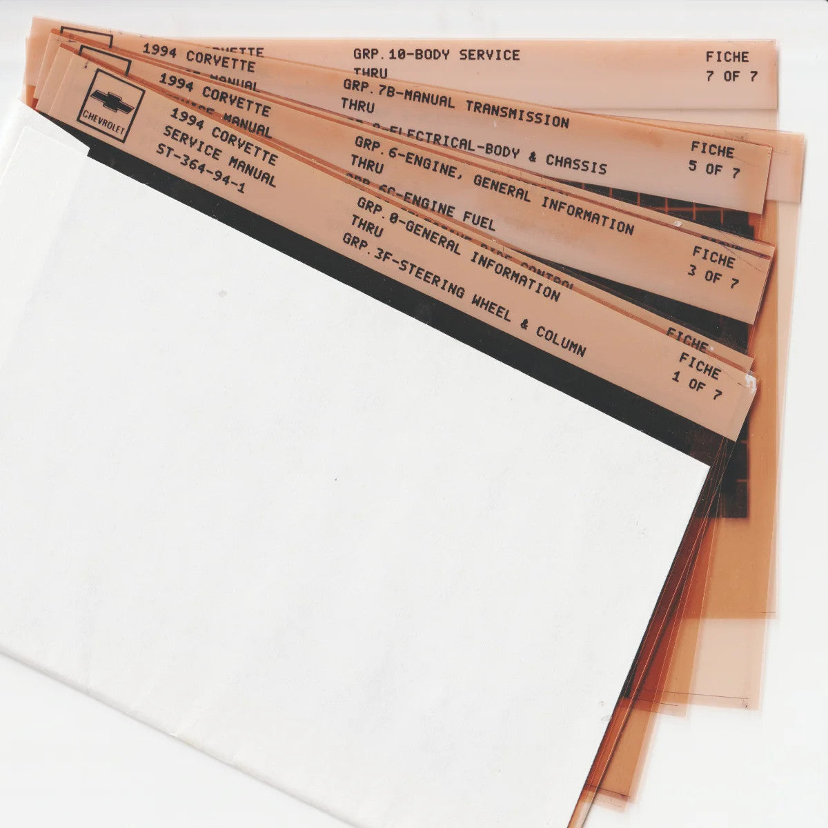 1994 Chevrolet Corvette "Y" Workshop Service Repair Manual Microfiche Slides