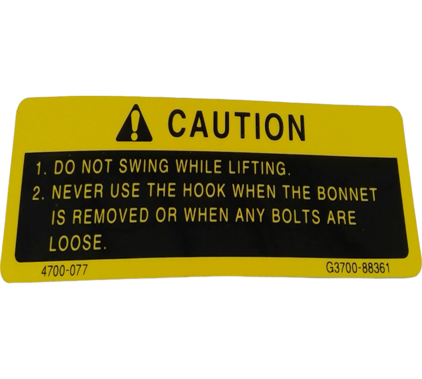 New Old Stock Label, Hook Part # G3700-88360 For Kubota Tractors