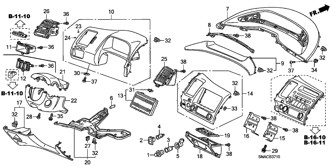 New 2006-2011 Fits Honda Civic Pad Assy., Instrument *NH597L* (DARK ATLAS GRAY), Part # 77103-SNA-A01ZA