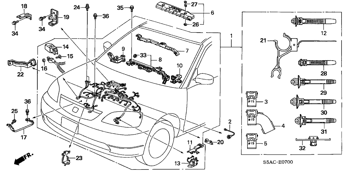 Honda New 2001-2005 Fits Honda Civic Engine Wire Harness, Part # 32110-PMS-A70
