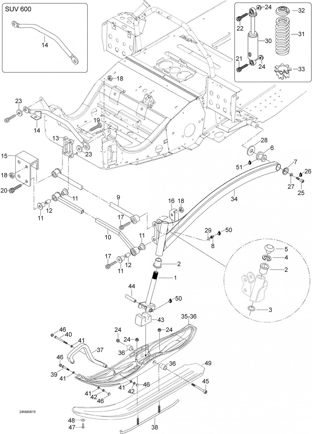 Fits 2003-2007 Ski-Doo Skandic SUV 550F / Skandic SUV 600 Bar Suv 600, OEM Part # 605348306