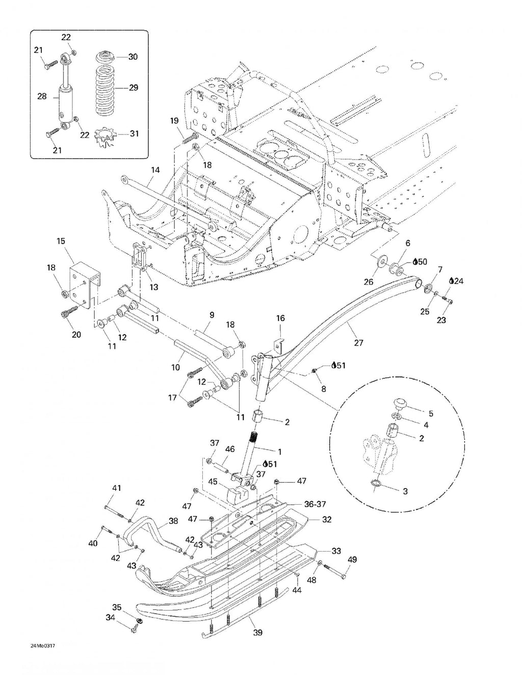 Fits 2003-2007 Ski-Doo Skandic SUV 550F / Skandic SUV 600 Lower Arm Ass'y, OEM Part # 605252227