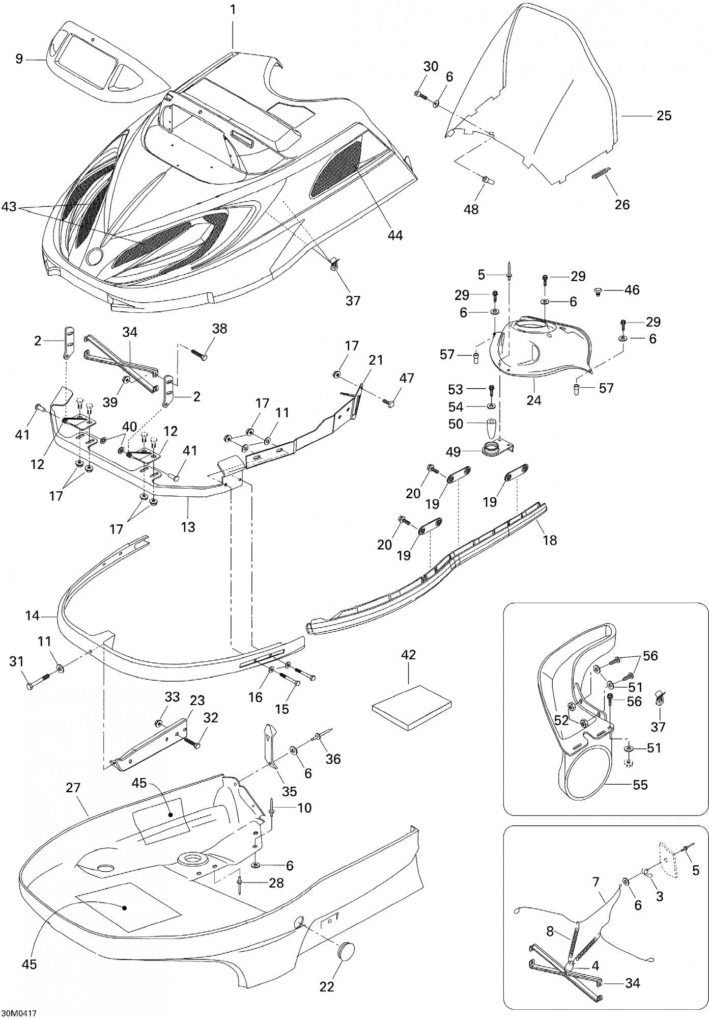 Fits 2001-2005 Ski-Doo Skandic 440 / Skandic 440F Models Bottom Pan, OEM Part # 605152267